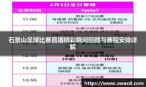 石景山足球比赛直播精彩瞬间回顾与赛程安排详解